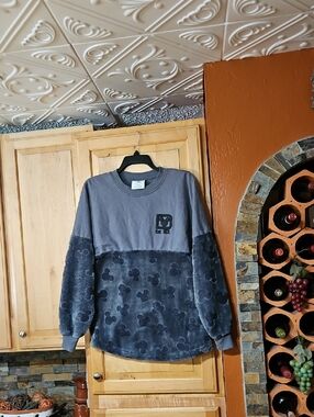 Walt Disney World Mickey Mouse Icon Velour Spirit Jersey Sweatshirt Gray Black